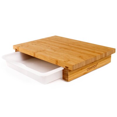 Planche à découper bicolore bambou GN avec bac reservoir inox cleenbo dimensions 43 x 29 x 7,5 cm