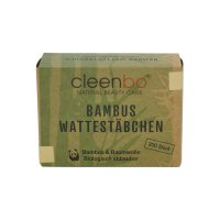 cleenbo Bambus Wattestäbchen inkl. gratis Bambuszahnbürste blau 4 Packungen (800 St.)
