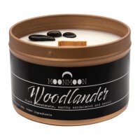 The MoonMoon Company - B4 - Duftkerze: Woodlander, aus Soja-Kokos Wachs mit Holzdocht - sowie  hochwertigen ätherischen Ölen und Kristallen - in wiederverwendbarem Behälter