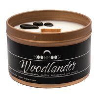 The MoonMoon Company - B4 - Duftkerze: Woodlander, aus Soja-Kokos Wachs mit Holzdocht - sowie  hochwertigen ätherischen Ölen und Kristallen - in wiederverwendbarem Behälter