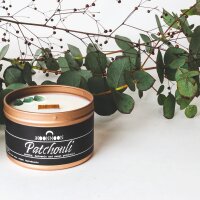 The MoonMoon Company - A4 - Duftkerze: Patchouli, aus Soja-Kokos Wachs mit Holzdocht - sowie  hochwertigen ätherischen Ölen und Kristallen - in wiederverwendbarem Behälter