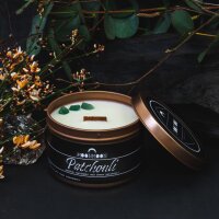 The MoonMoon Company - A4 - Duftkerze: Patchouli, aus Soja-Kokos Wachs mit Holzdocht - sowie  hochwertigen ätherischen Ölen und Kristallen - in wiederverwendbarem Behälter