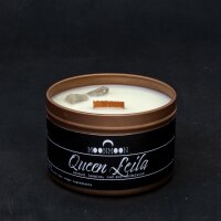 The MoonMoon Company - A5 - Duftkerze: Queen Leila, aus Soja-Kokos Wachs mit Holzdocht - sowie  hochwertigen ätherischen Ölen und Kristallen - in wiederverwendbarem Behälter